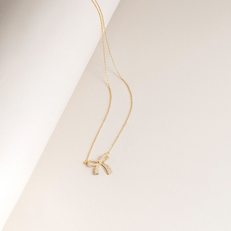Cubic Zirconia Bow Pendant Necklace