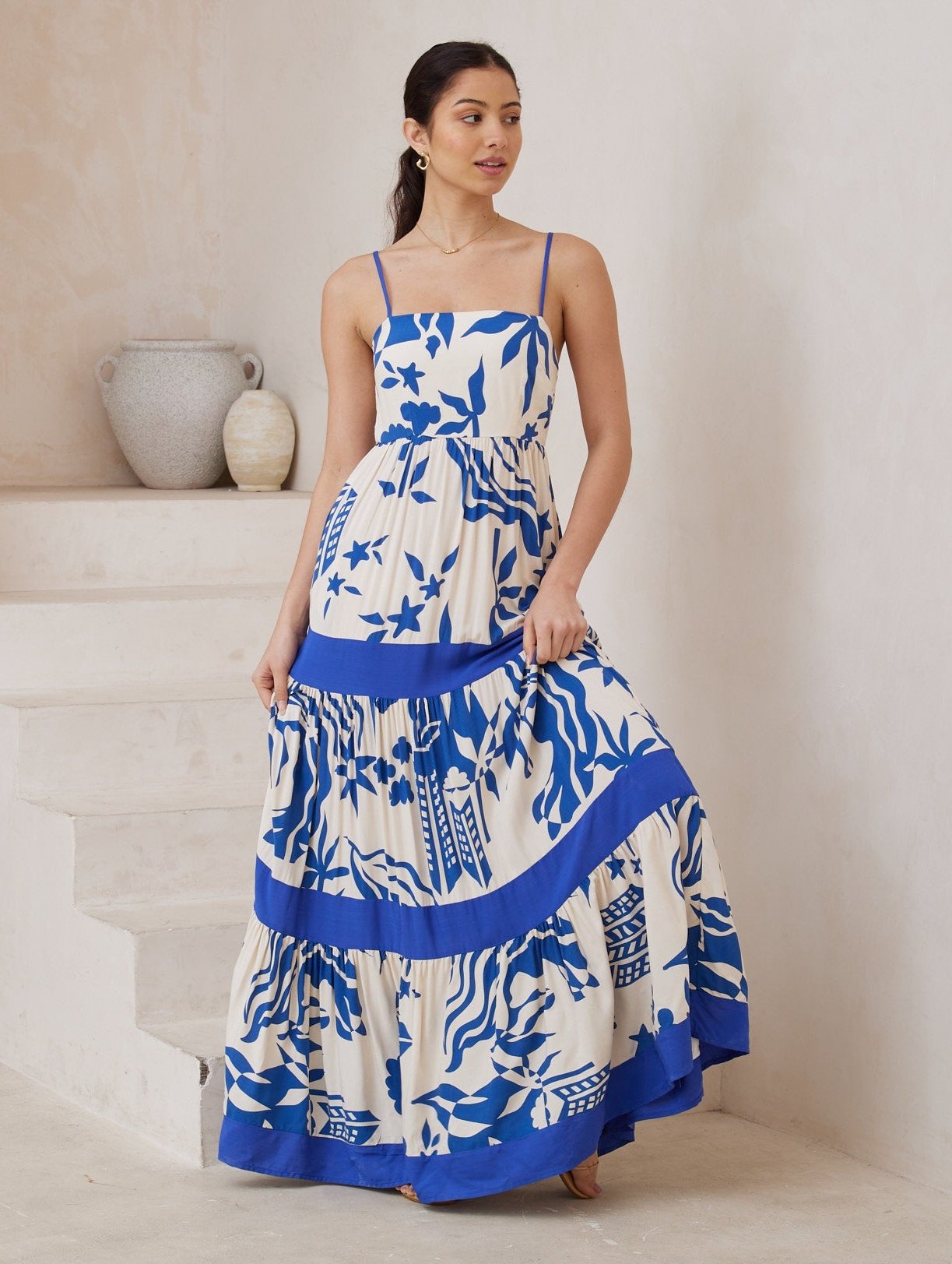 Caly Blue Tiered Dress